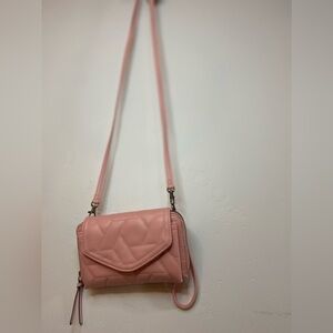 Sweet Pink Quilted Faux Leather Wristlet/Crossbody Wallet Purse~No Namebrand